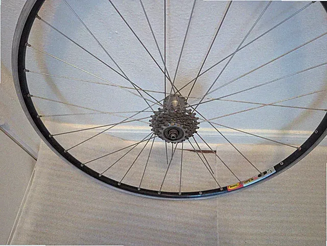 Mavic Open Pro Clincher vintage wheel with bianchi hub and Sachs 6sp freewheel