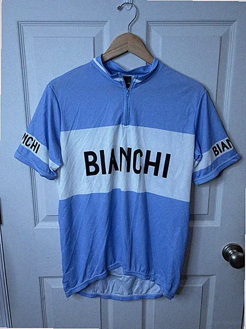Vintage Bianchi Cycling Jersey USA Made Blue White XL Squdra 1210